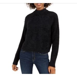 Sun Moon Womens Fuzzy Pullover Sweater XL Black Long Sleeve Mock Neck